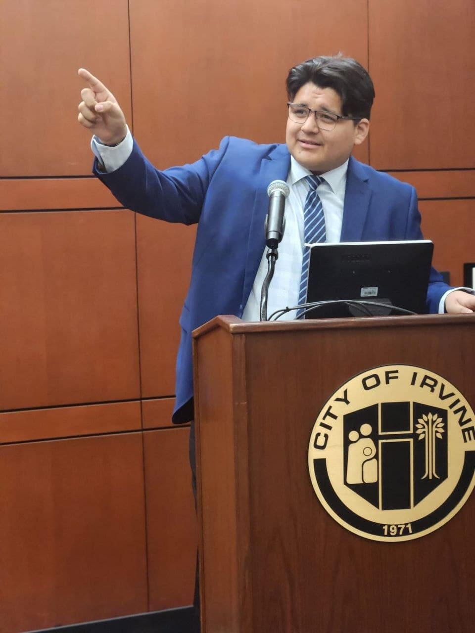 Speaker at the City of Irvine Economic Forum podium